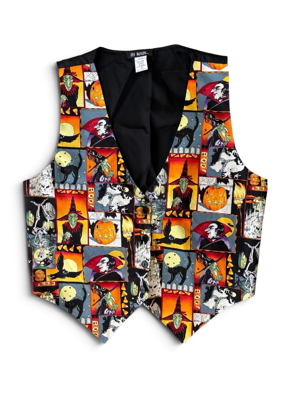 Vintage 111 Main Halloween Vest Dracula Witch Black Cat Pumpkin LARGE